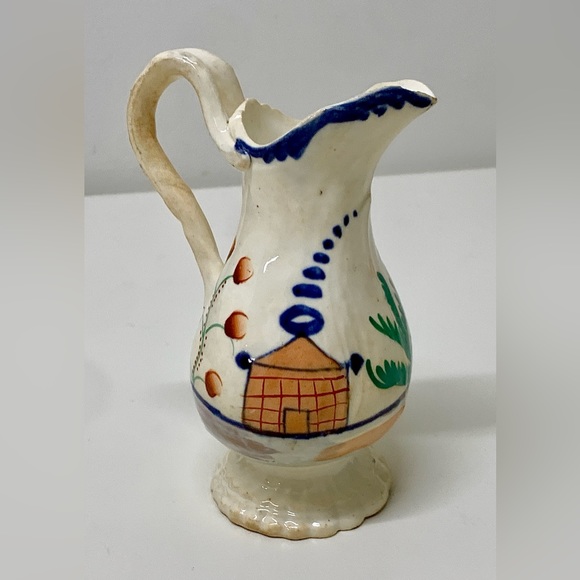 19th Century Antique Gaudy Welsh Village Pattern Creamer Pitcher Jug - Picture 7 of 16
